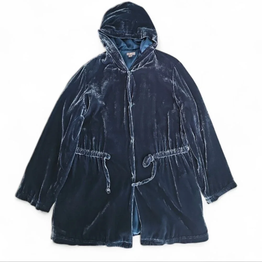 J. Jill Silk Blend Velvet Hooded Jacket Sz L Teal Statement Layer Jewel Tone - Picture 4 of 16